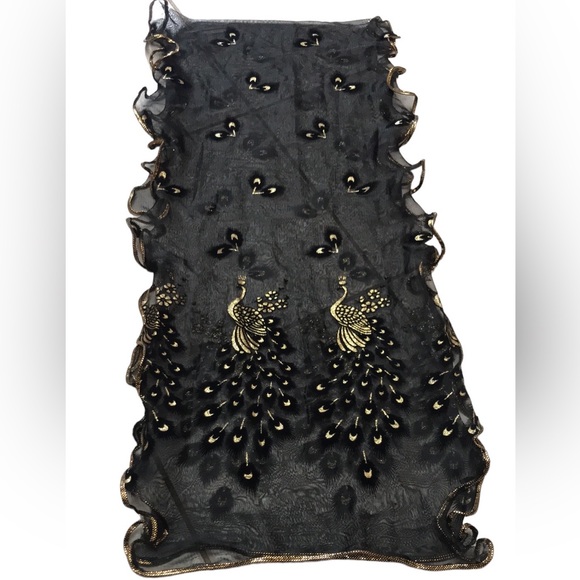 Sheer metallic gold embellished peacock scarf sarong - Picture 3 of 6